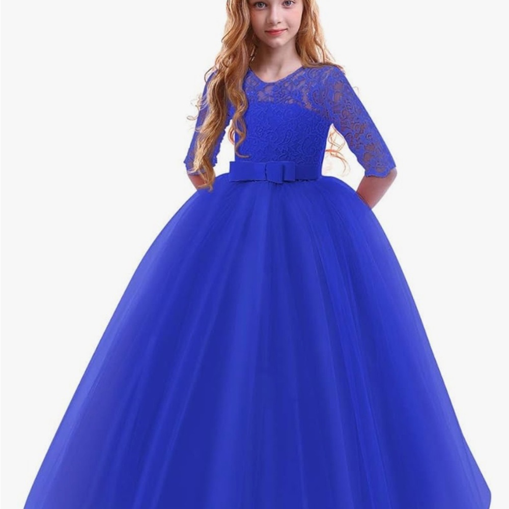 Elegant Blue Lace Kids Dress